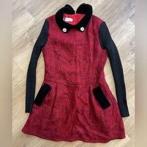 Red and Black Long Sleeve Mini Dress